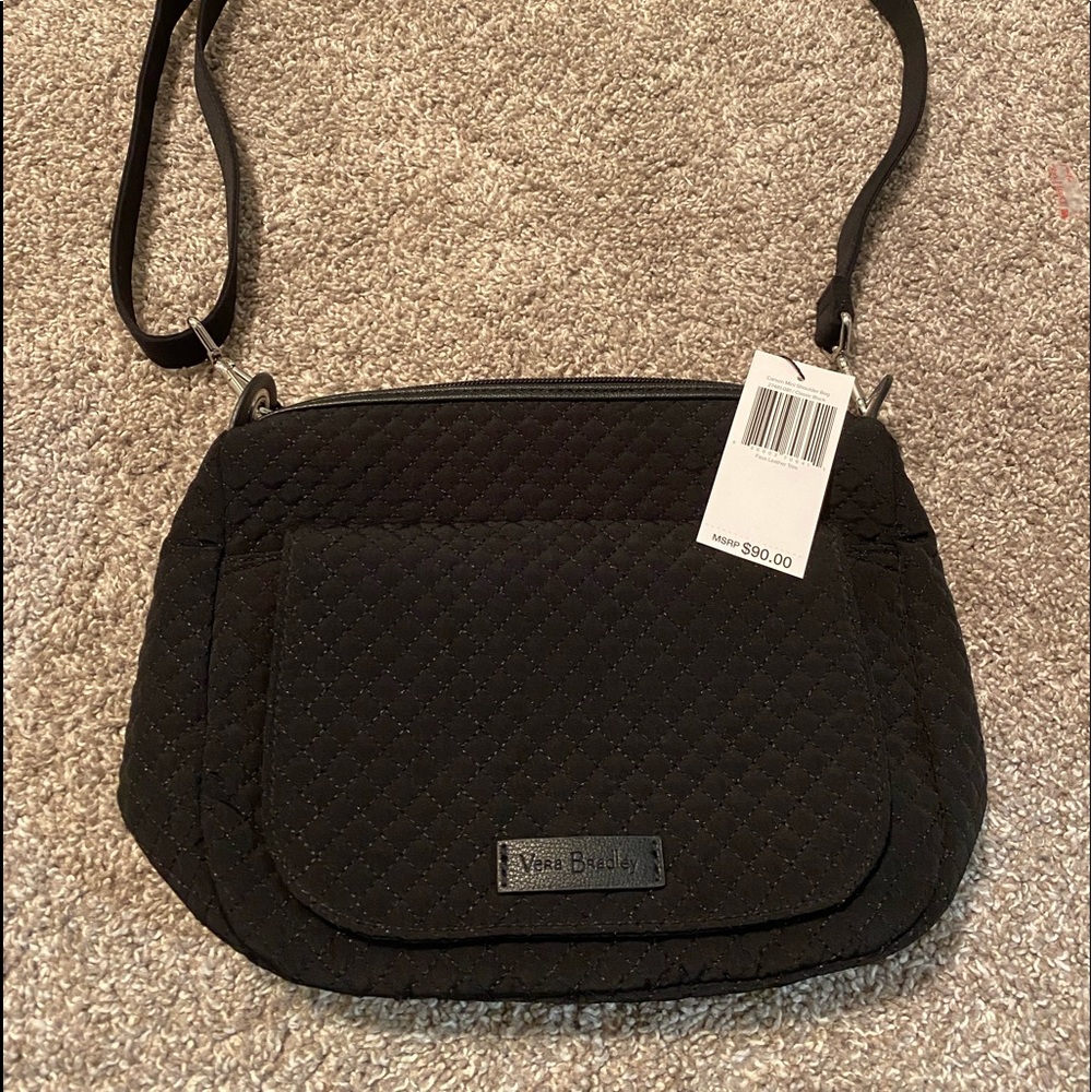 NWT Vera Bradley Carson Mini Shoulder Bag Quilted Black Adjustable Strap